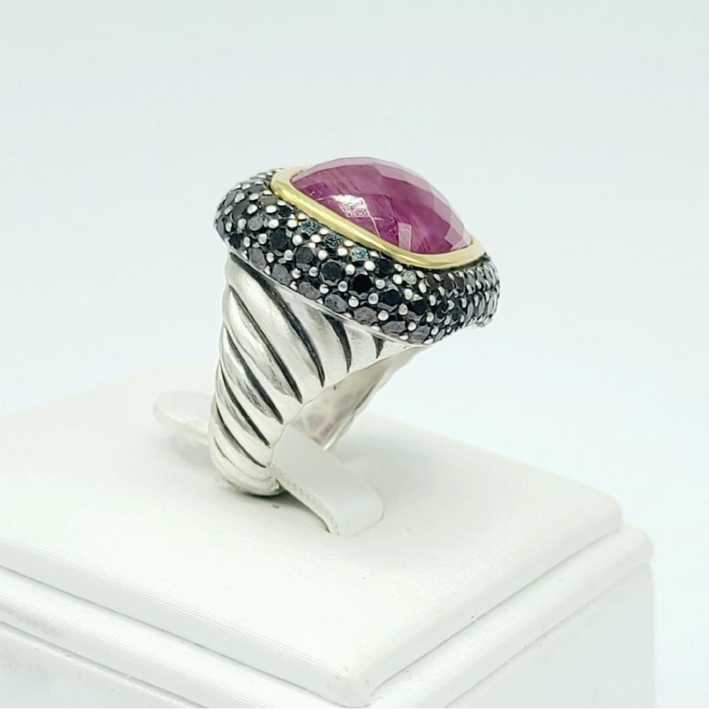 David Yurman Waverly Ring With Ruby Black Diamonds And Gold - Picture 9 of 16